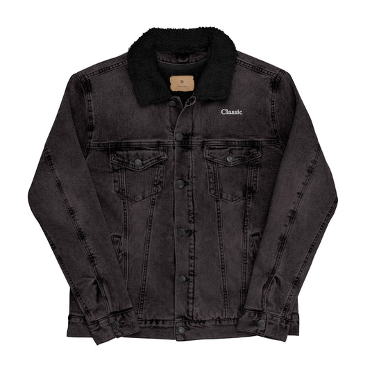 Classic Embroidered Denim Sherpa Jacket - Black